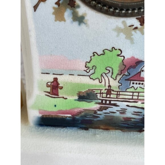 Antique German Mechanical Mantle Clock Pillars Hand Painted Porcelain Not Workin - Picture 13 of 15